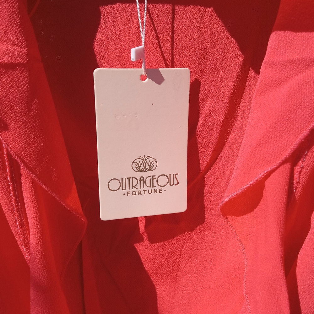 NWT ASOS Outrageous Fortune Neon Red/Orange Ruffle Wrap Dress Women's Size 4 - Picture 7 of 8